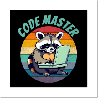 Cute programming raccoon coding. Funny programmer gift. Posters and Art